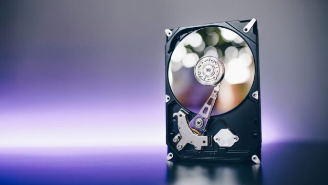 Disassembled hard drive from the computer, hdd with mirror effect